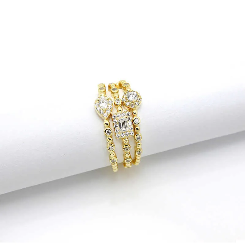 2024Band Ringe Trendy Koreanische Damen Dainty Ring Prägnante Geometrie Zirkonia Gold Farbe Stapelringe Kristall Schmuck Dropship Lieferanten