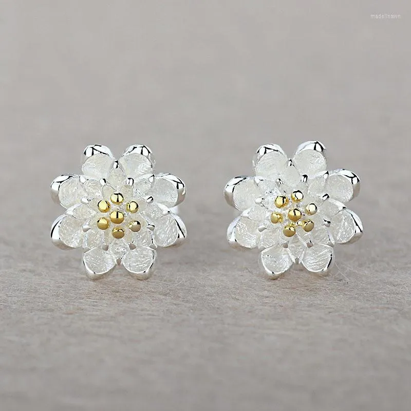 Studörhängen Boutique Lady Shining Flower Fashion 925 Sterling Silver Earring Brosk Piercing Earings Boho Jewelry Gift for Women