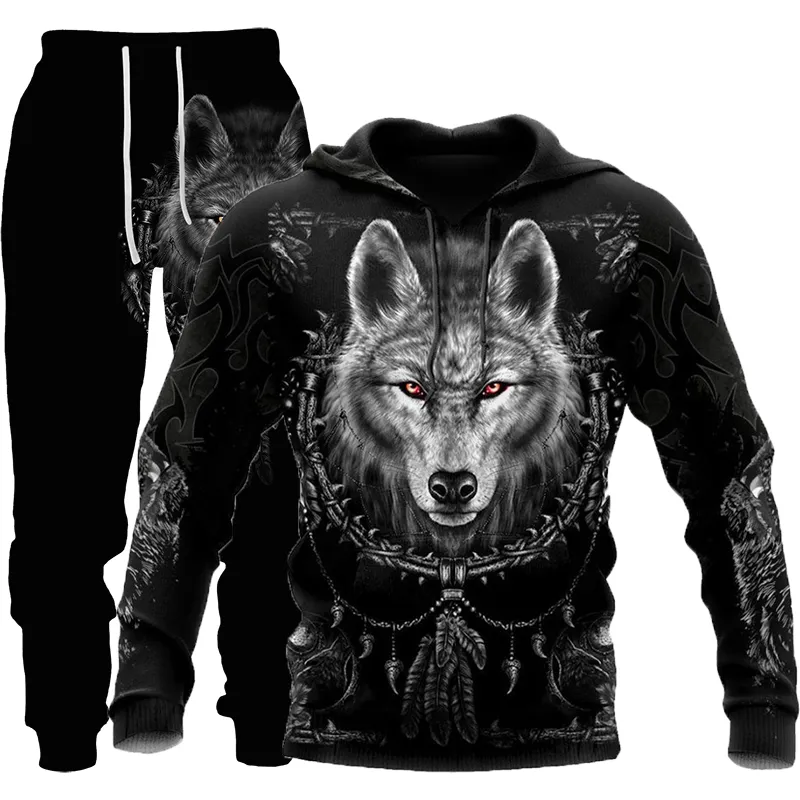 Männer und Frauen 3D-gedruckte Pennywise-Freizeitkleidung Wolf Fashion Sweatshirt Hoodies und Hosen Trainingsanzug 009