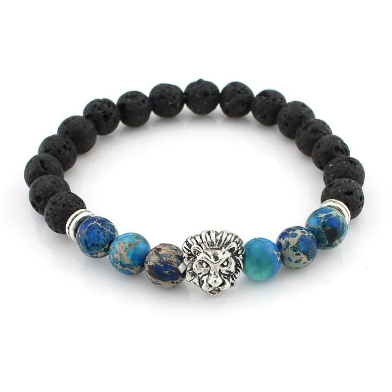 Perline Pietra Lavica Onice Nuovi Braccialetti Buddha Per Le Donne Oro Leone Gioielli Nero Yoga Braccialetto Uomini Mujer Pseras Braccialetti Goccia Dh4Tz