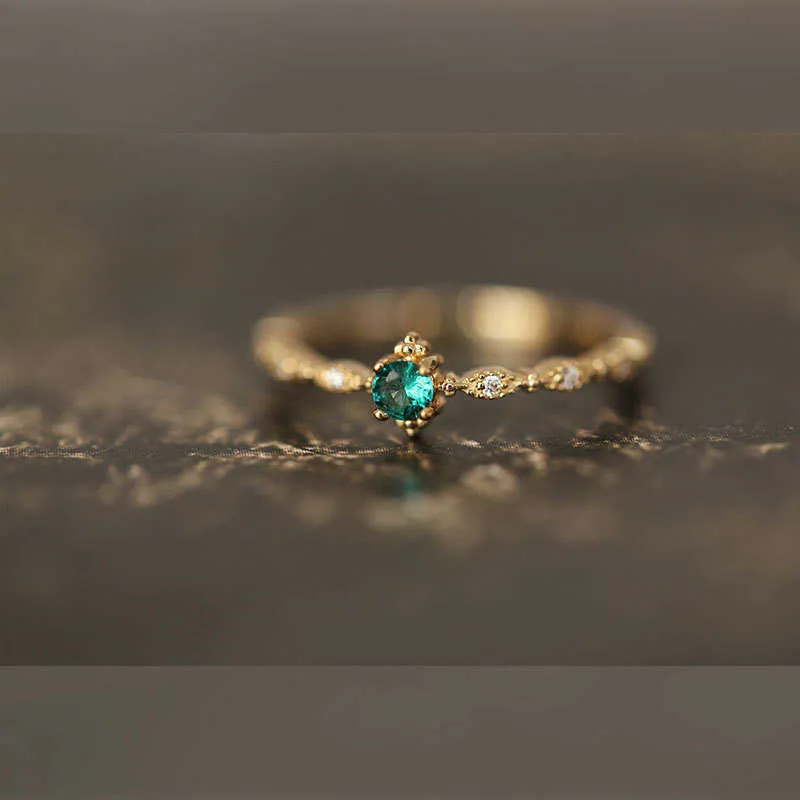 Band Rings Luxury esmeralda verde cúbico zircão de ouro 925 anel de prata esterlina anéis finos ajustáveis ​​para mulheres jóias de casamento g230327