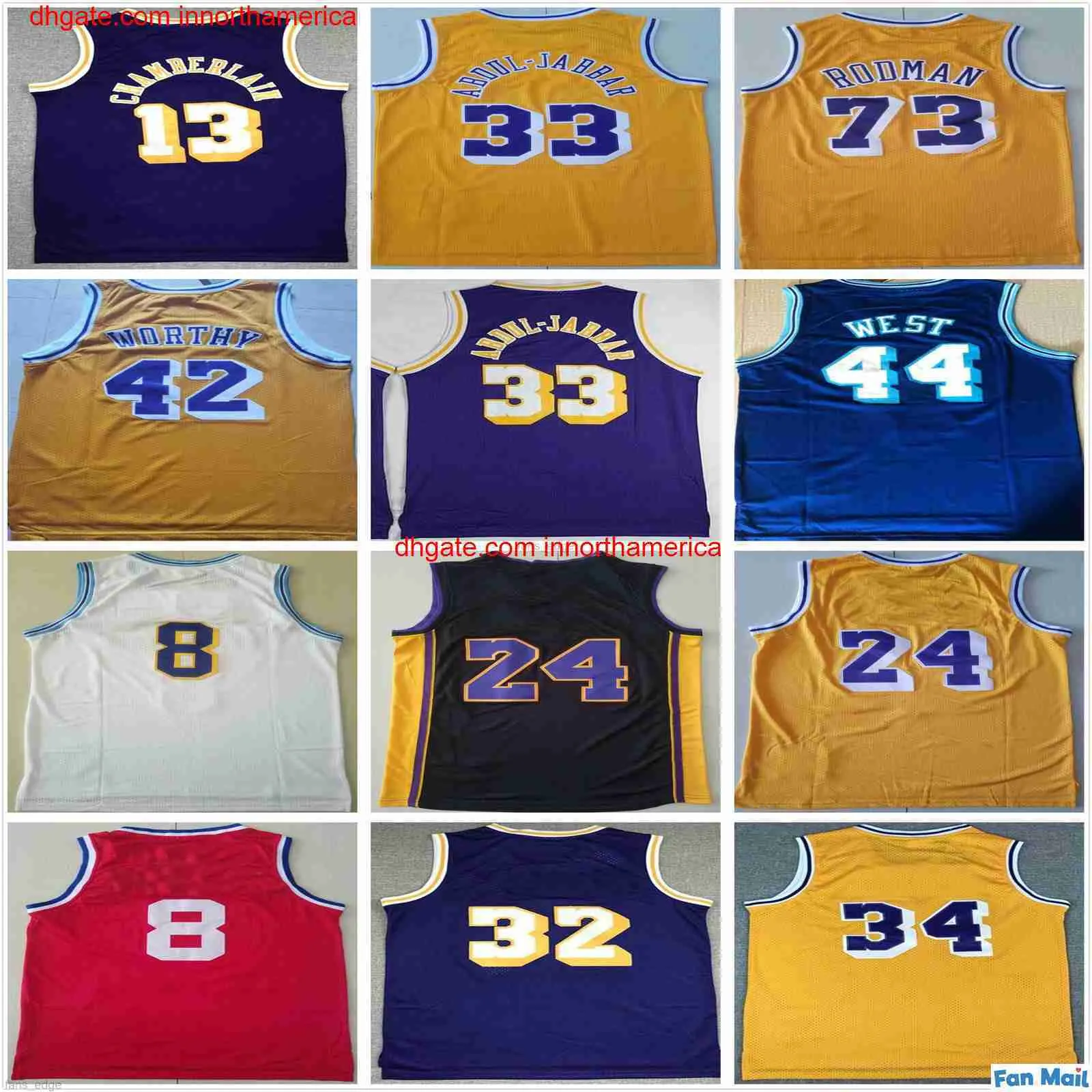 Retro Vintage Clássico Atacado Jerseys de Basquete Mens Jerry 44 West 42 Worthy Wilt 13 Chamberlain Dennis 73 Rodman Jersey