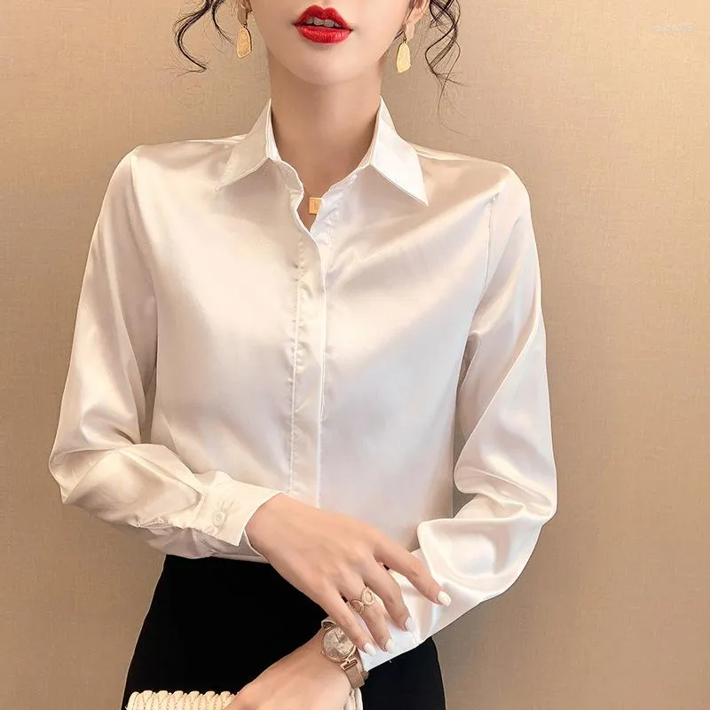 Women's Blouses 2023 White Shirts For Office Lady Work Women Clothing Long Sleeve Spring Autumn Tops Korean Fashion Polo-Neck