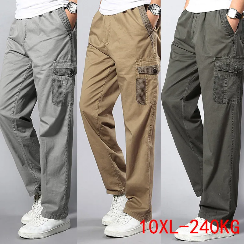 Pantalons pour hommes Pantalons cargo pour hommes grande taille grand 7XL 8XL 9XL 10XL Pantalon stretch Automne style safari militaire Pantalon droit poche kaki 50 230327