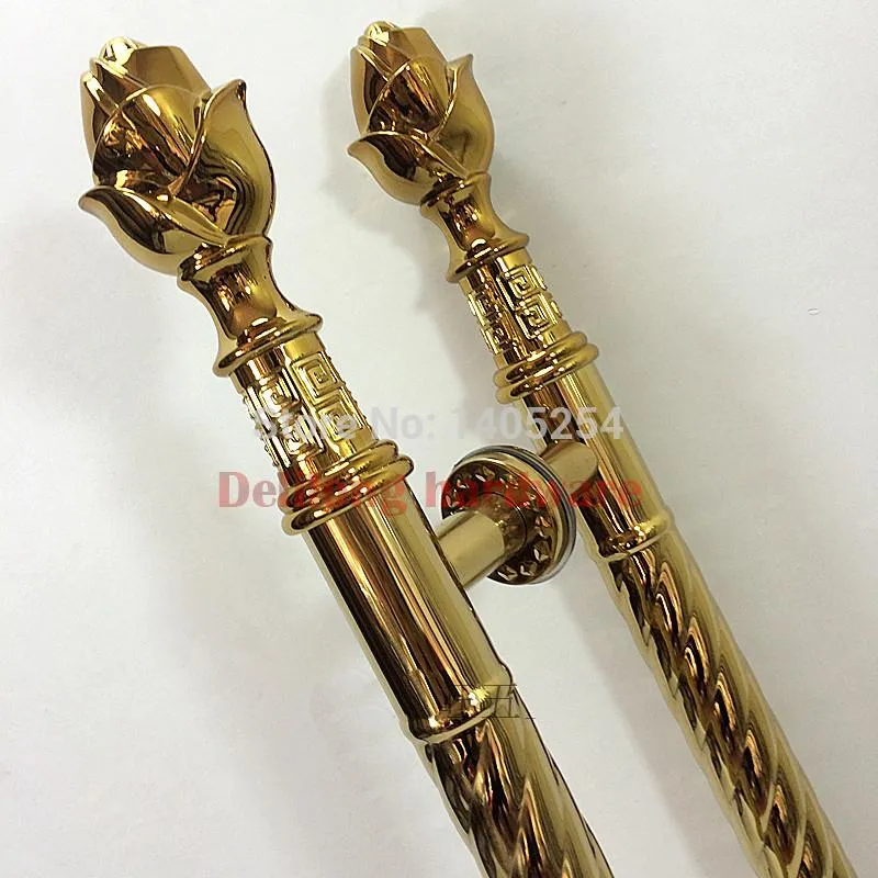 Handles & Pulls Rose Flower Head Glass Door Luxury Wooden Handle Titanium Gold Color 800mm