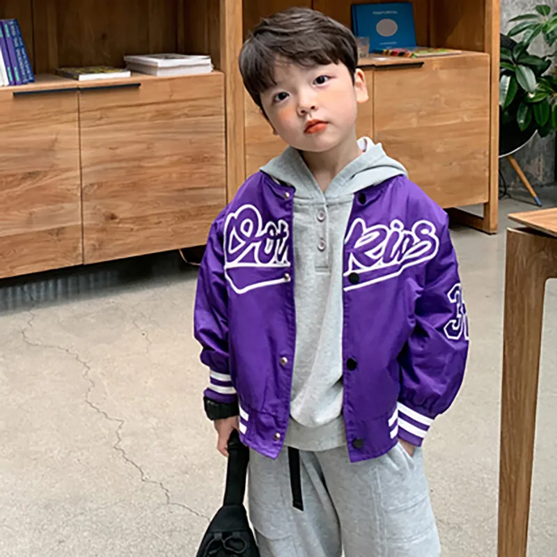 Kids Purple Baseball Jackets 2024 Spring Autumn Boys Girls Coats Casual Letter Jackets Windbreaker