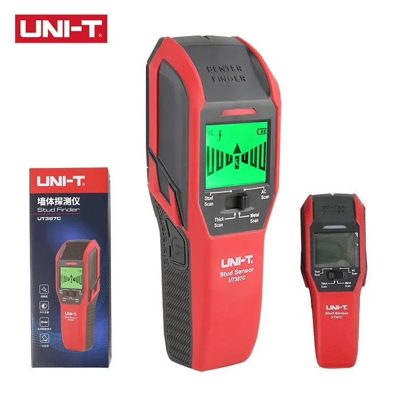 UNI-T UT387C Scanner da parete Metal Detector 4 in 1 Tensione CA Filo sotto tensione Cercatore di perni in legno Display LCD HD in rame Calibrazione del cicalino