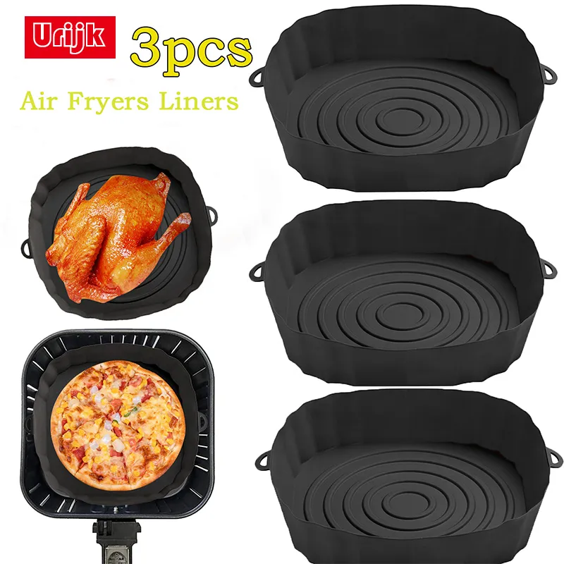 Bakning formar Airfryer återanvändbar potten silikon lätt att rengöra ugnen för rund foder pizza kycklingplatta grill nonstick pan mat air fryer tillbehör 230327