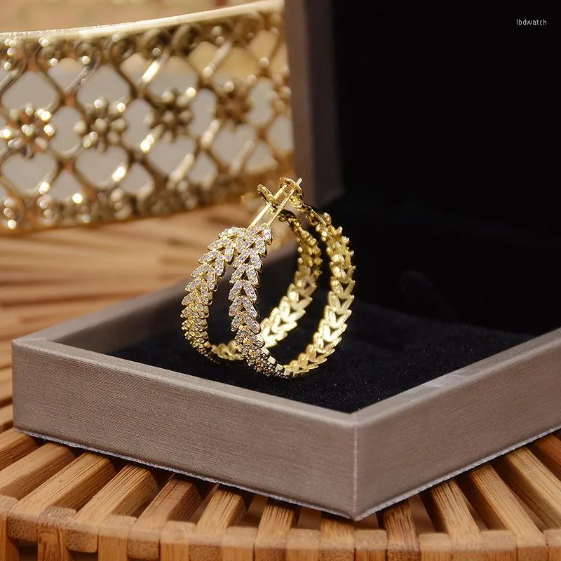Hoop oorbellen 14K Gold vergulde fijne sieraden Korea Micro-ingelegde zirkoon tarwe ronde luxe voor vrouw Franse stijl geschenken oorr.