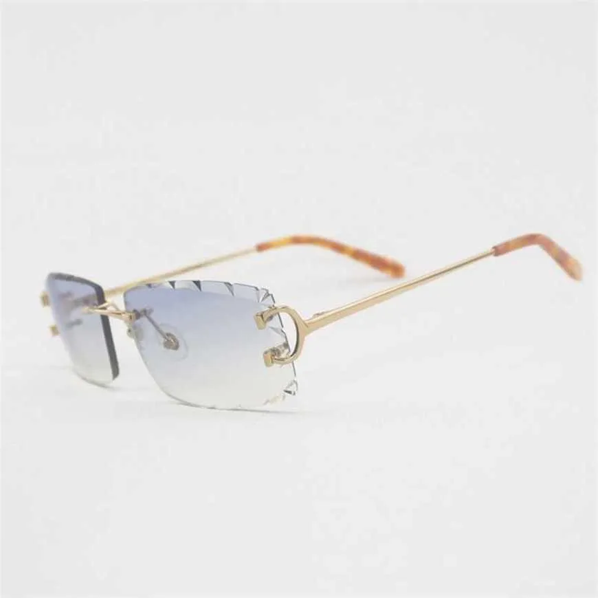 Designer de luxe de haute qualité lunettes de soleil 20% de réduction Vintage sans monture fil hommes lunettes femmes pour l'été coupe de diamant lunettes claires cadre en métal Oculos Gafas avec étui