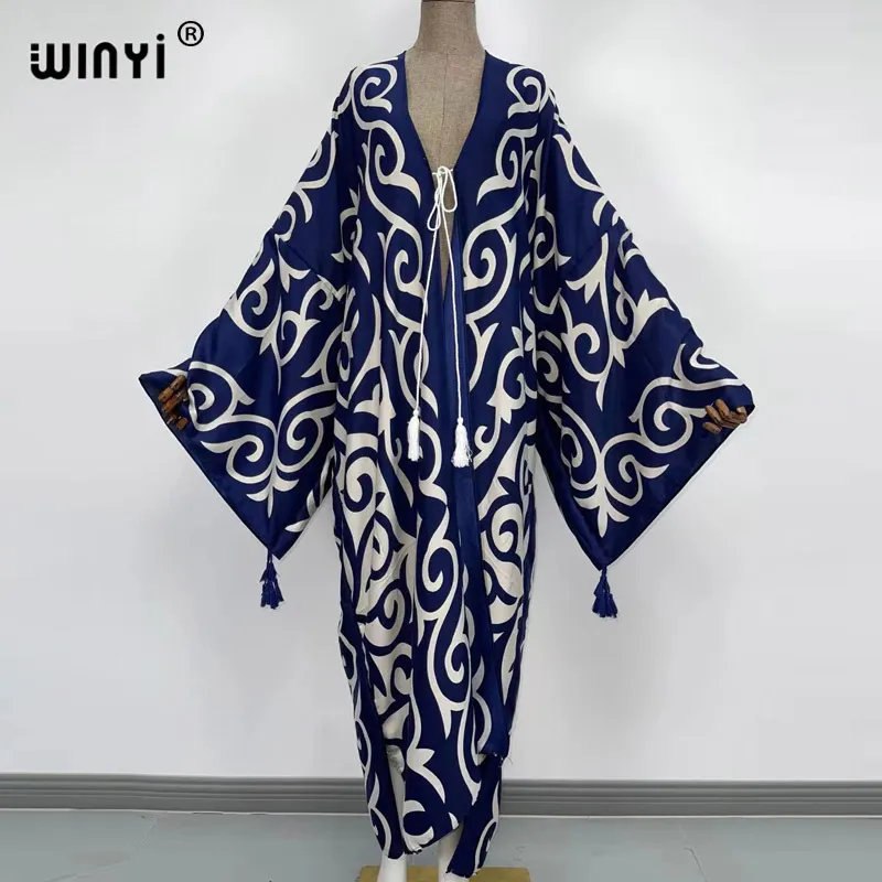 Etniska kläder Winyi Middle East Spring Women Cardigan Stitch Robe Cocktail Sexcy Boho Maxi African Holiday Batwing Sleeve Silk Robe 230327