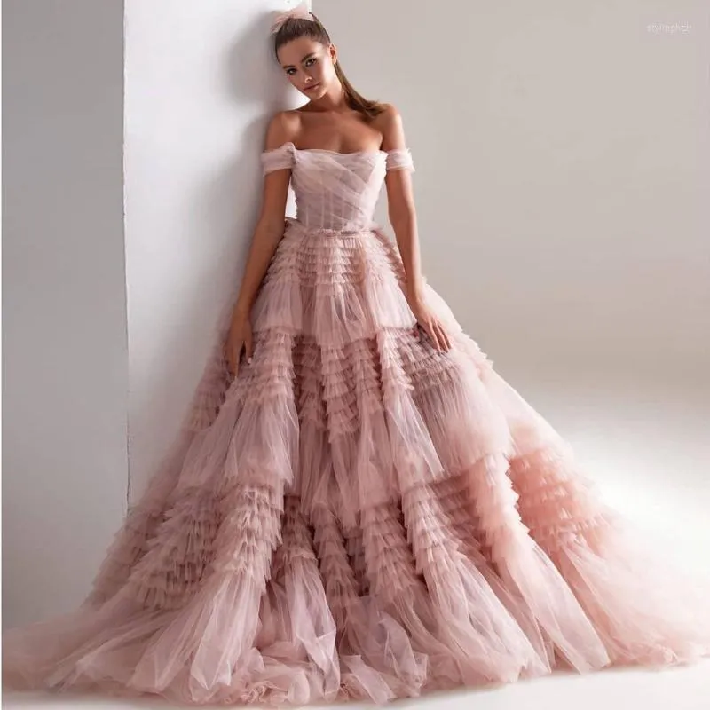 Party Dresses Fashion Ball Gown Evening Off The Shoulder Corset Layered Puffy Tulle Long Wedding Prom Dress Luxury Plus Size 2023