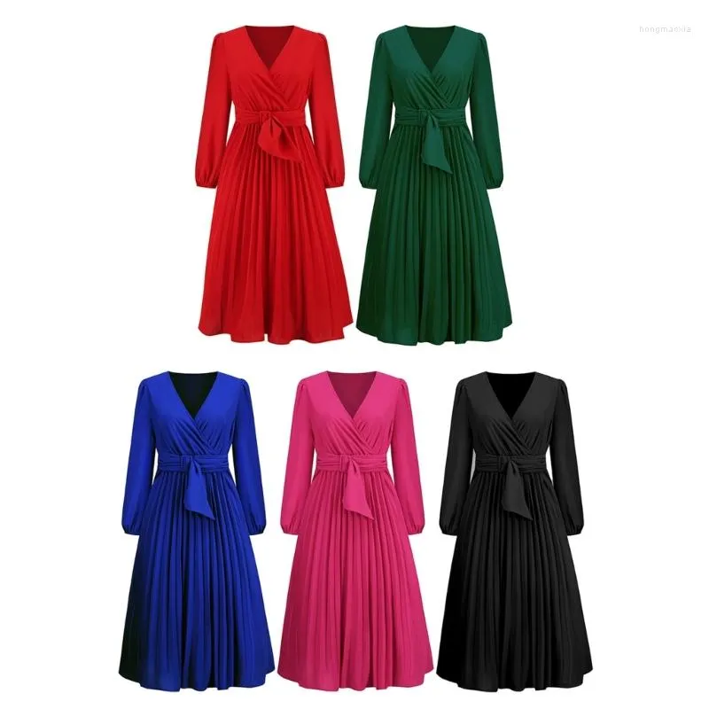 Casual Dresses Women Fall Long Sleeve V Neck Dress With Blet Wedding Guest Office Drop