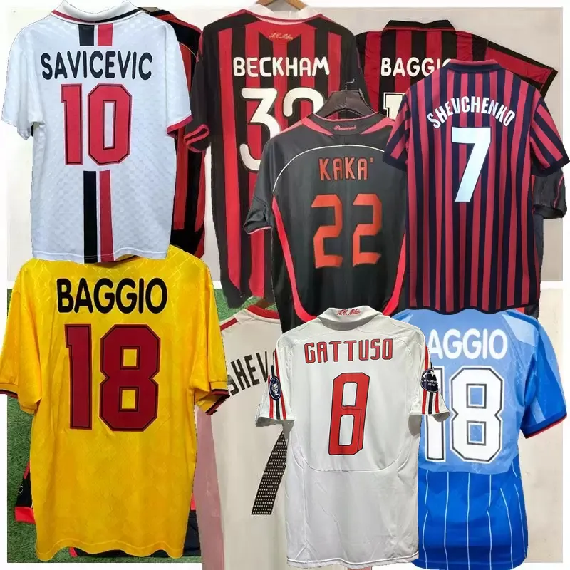 Retro Classic Soccer Jerseys 1995 96 97 98 99 2000 01 02 03 04 05 06 07 08 09 2010 PIRLO MALDINI KAKA Shevchenko WEAH BIERHOFF AC RONALDINHO BAGGIO Fußball