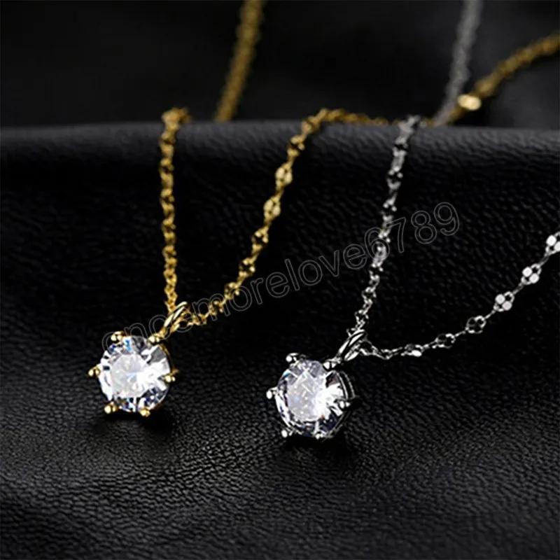 Luxury Zircon Pendant Necklace For Women AAA Round CZ Bridal Wedding Necklace Valentines Day Gift Jewelry Mujer