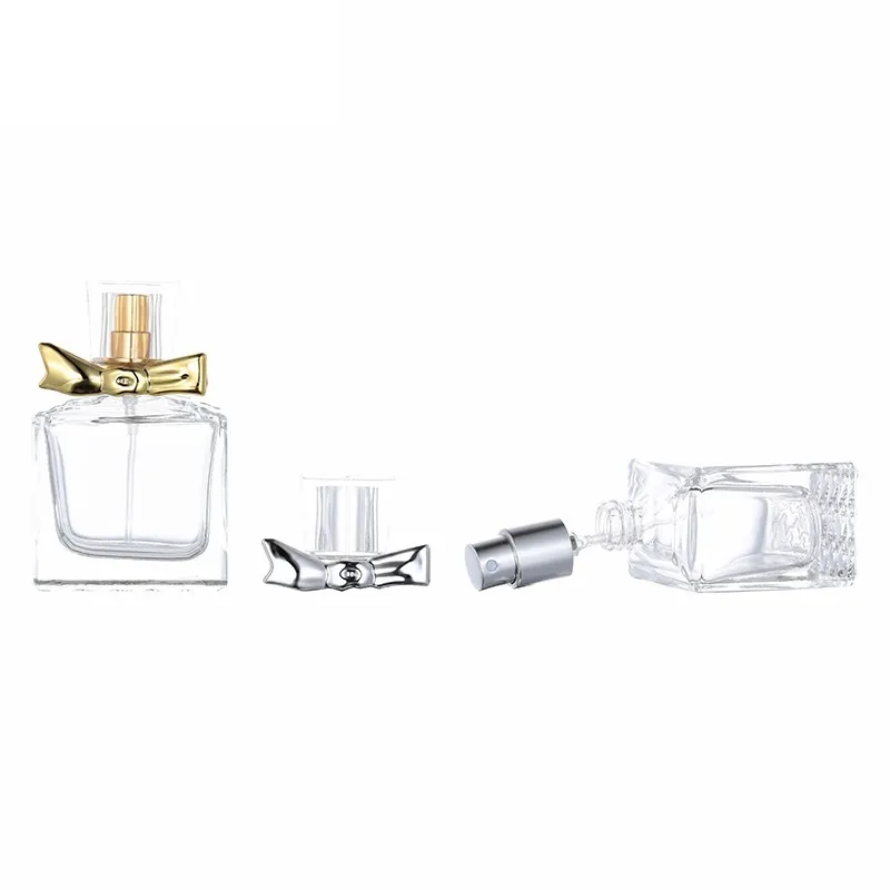 Bouteille transparente de parfum en verre rechargeable 30ML Or Argent Spary Press Pompe Vide Carré Forme Parfum Flacons Portable Emballage Cosmétique Conteneur