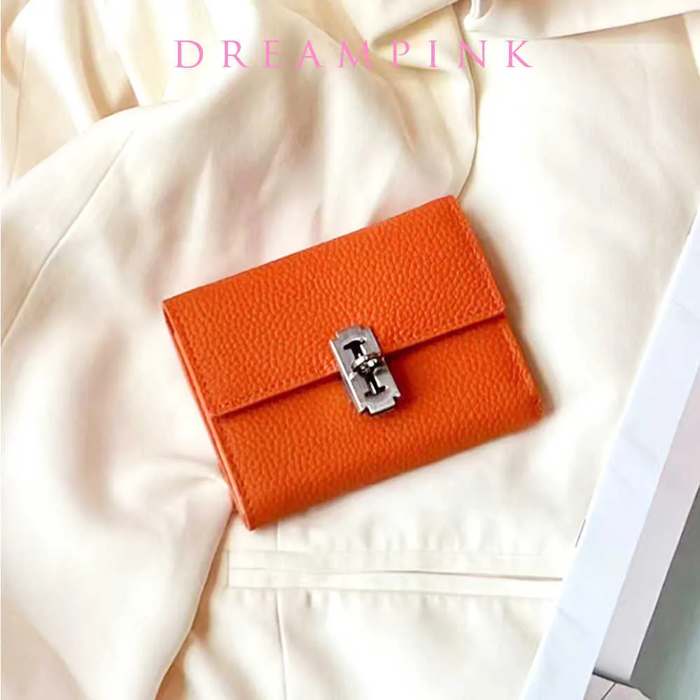 財布高級ファッション女性ショートウォレット完璧な折り畳まれた韓国本物の革の女性カードホルダー財布2023デザインロックラディマネーバッグG230327