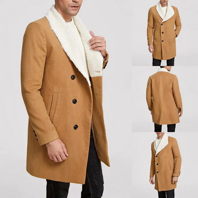 Men's Down Winter Solid Color Windbreaker Long-length Long Sleeve Cotton Clothes Fleece Coat Cashmere Jacket Woolen