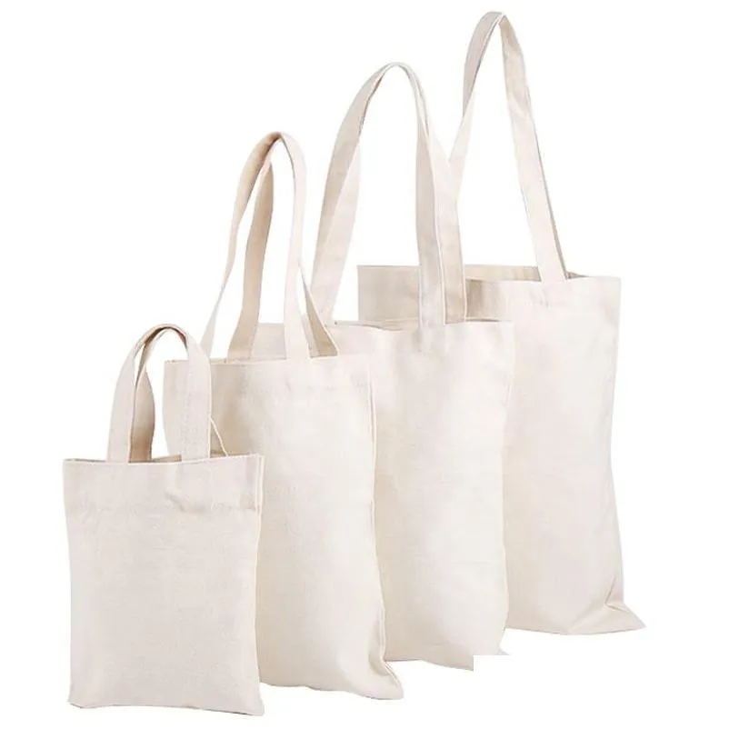 Sublimação em branco Bolsas de tela de tela Botas de algodão em branco com alça de mercearia lavável reutilizável Plain para WOMe Dh63x