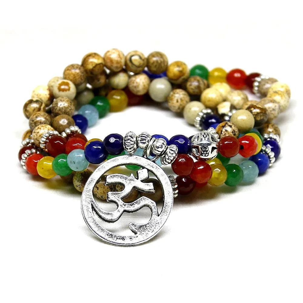 Perlé 7 Chakra Guérison Nce Bracelet Image Pierre Gemme Yoga Reiki Prière Charmes 108 Perle Mtilayer Bracelet Femmes M Dhqyk