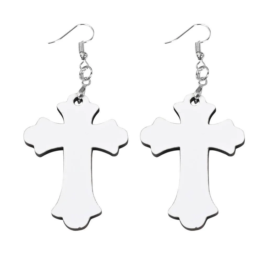 Sublimation Blanks Blank Cross Earrings Sublimatable Mdf White Heat Transfer Wire Hooks Earring For Jewelry Making Dhfco