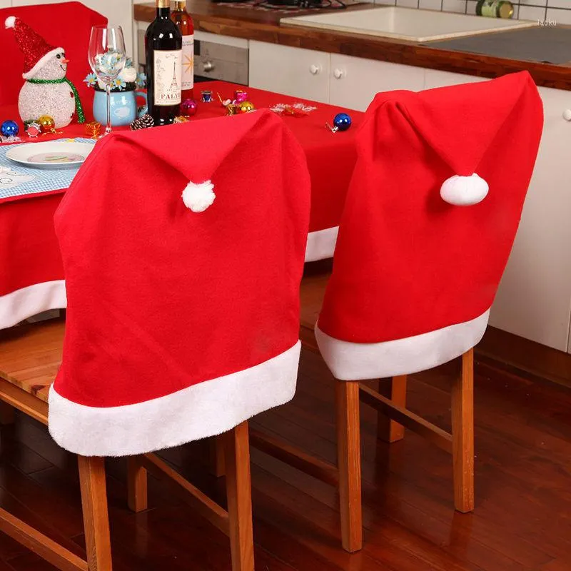 Noel dekorasyonları 1 PC dekorasyon yemek masa sandalye şapkaları kapaklar dekor Noel baba kırmızı şapka arka kapak ev parti tatil