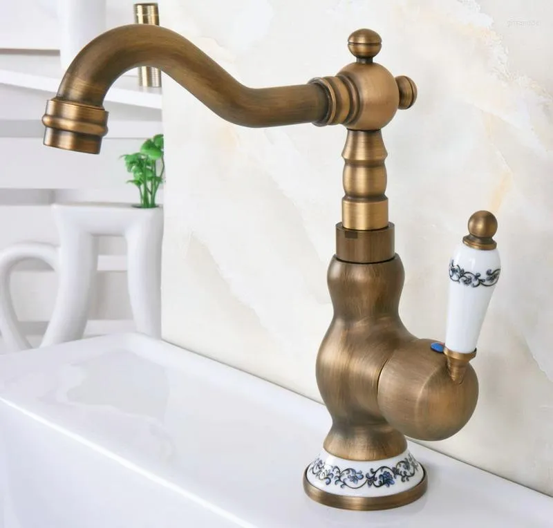 Rubinetti per lavabo da bagno Rubinetto per cucina in ottone antico Lavabo Miscelatore per acqua fredda a leva in ceramica Rubinetti per montaggio su ponte Lnf609