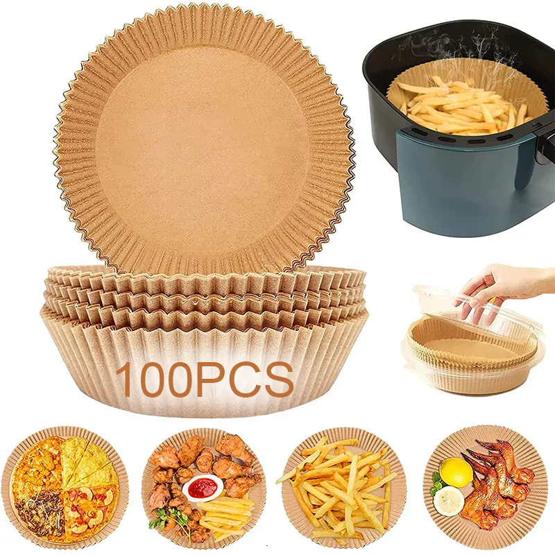 Baking Pastry Tools 100PCS Air Fryer Disposable Paper Liner Airfryer Accessories NonStick Mat Round Paper Baking Mat Barbecue Plate Paper Roasting 230327