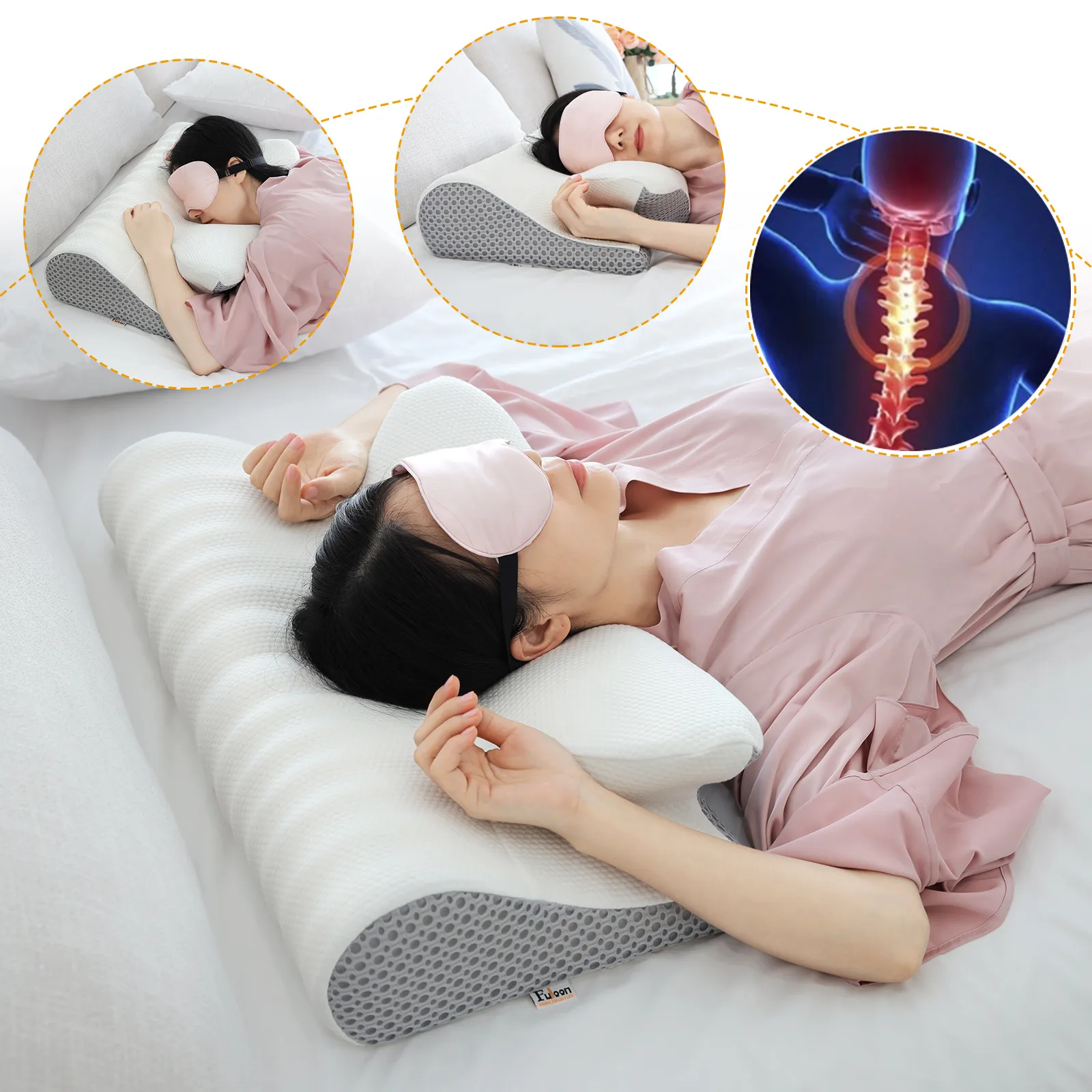 Coussin Oreiller Décoratif Fuloon Contour Mousse à Mémoire Cervical Ergonomique Orthopédique Cervical Douleur pour Côté Dos Estomac Dormeur Remède s 230327