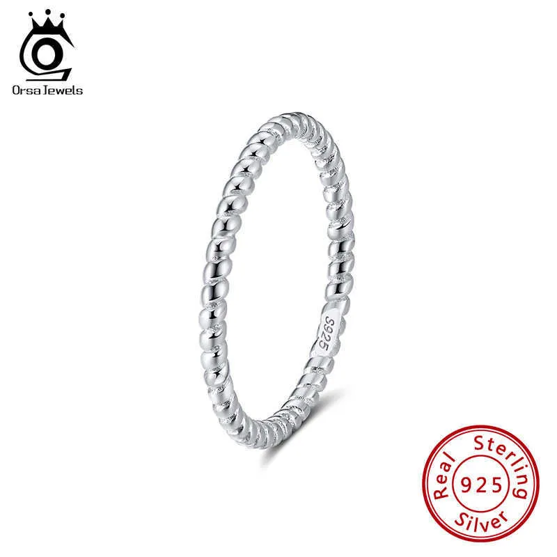 Bant Yüzükleri Orsa Jewels Otantik 925 STERLING Gümüş Yüzük Spiral Tip Tasarım Pürüzsüz Bijoux Parmak Çemberleri Kadın Nişanlığı SR236 Z0327