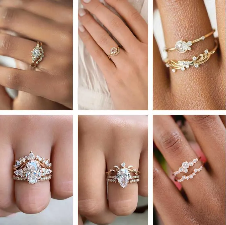 Bandringt de nieuwe 2 -durende ring set -collectie! Europese en Amerikaanse zirkoon verlovingsset dames trouwfeest ring sieraden accessoires z0327