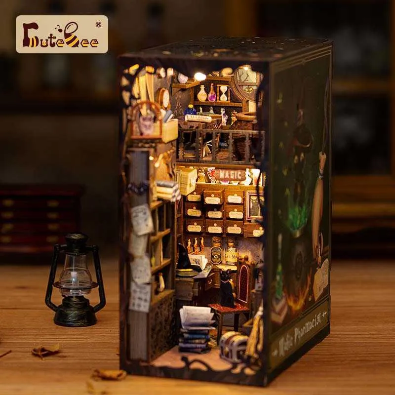 Architecture Diy Miniature Dollhouse Book Nook Kit Touch Lights with Furniture for Christmas Gifts Magic Pharmacist