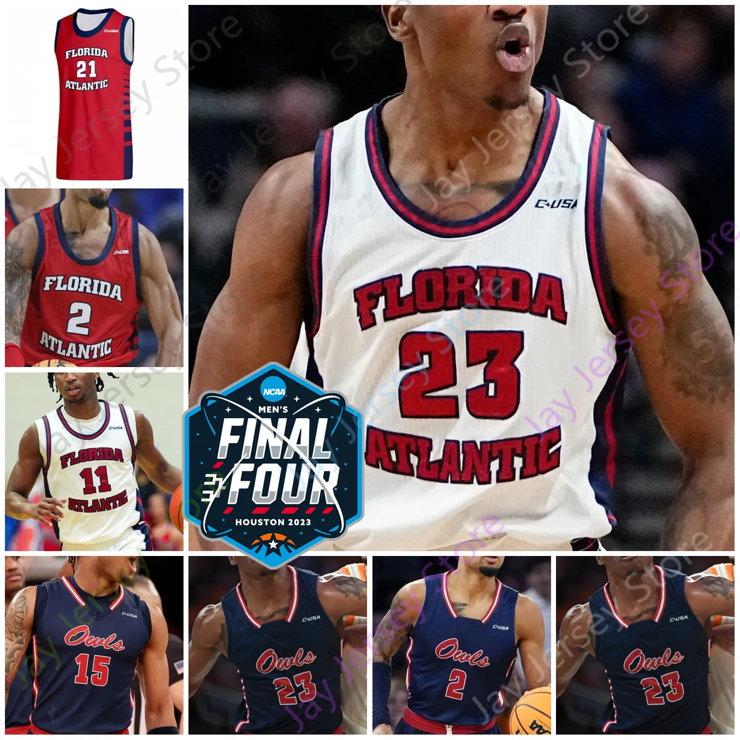 2023 Final Four 4 Jersey Florida Atlantic FAU Basquete NCAA College Johnell Davis Alijah Martin Vladislav Goldin Boyd Forrest Greenlee Weatherspoon Gaffney