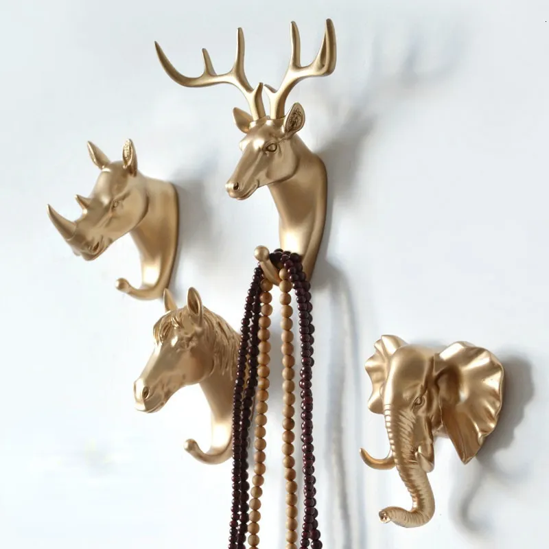 Hooks Rails Creative Retro Animal Head Wall Decoration Antler Hanger Free Punch Hanging Hook 230327