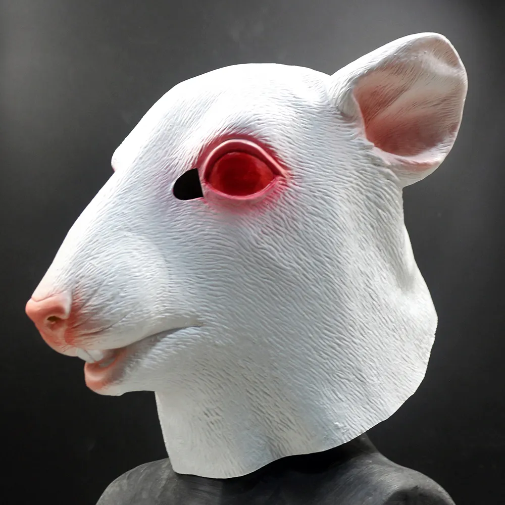 Party Masks White Mouse Animal Head Latex Mask Rat Masks Halloween Cosplay Costume Dress 230327