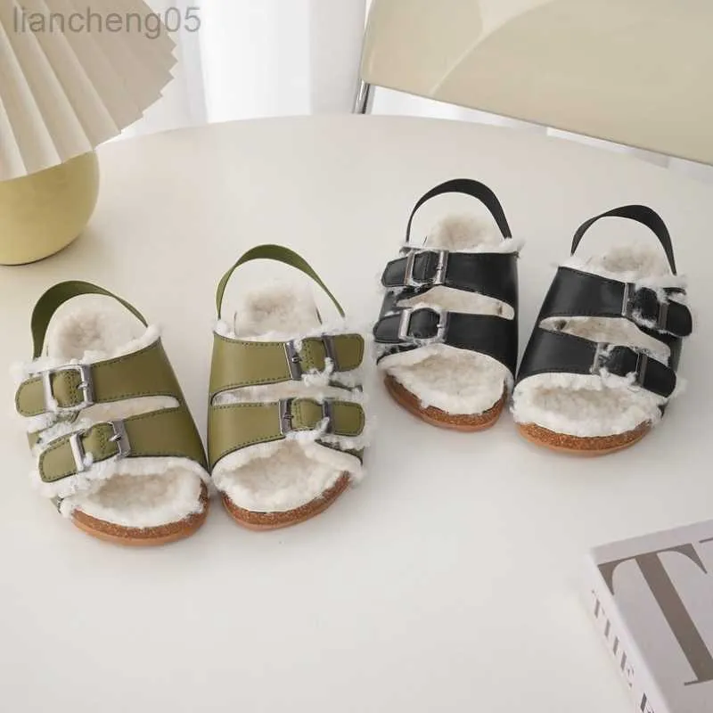 Sandals Hot Sales Children Plush Slides Slip on Boys Girls Slippers Buckle Kids Fur Shoes Comfortable Baby Sandals Open Toe Beach Shoes W0327