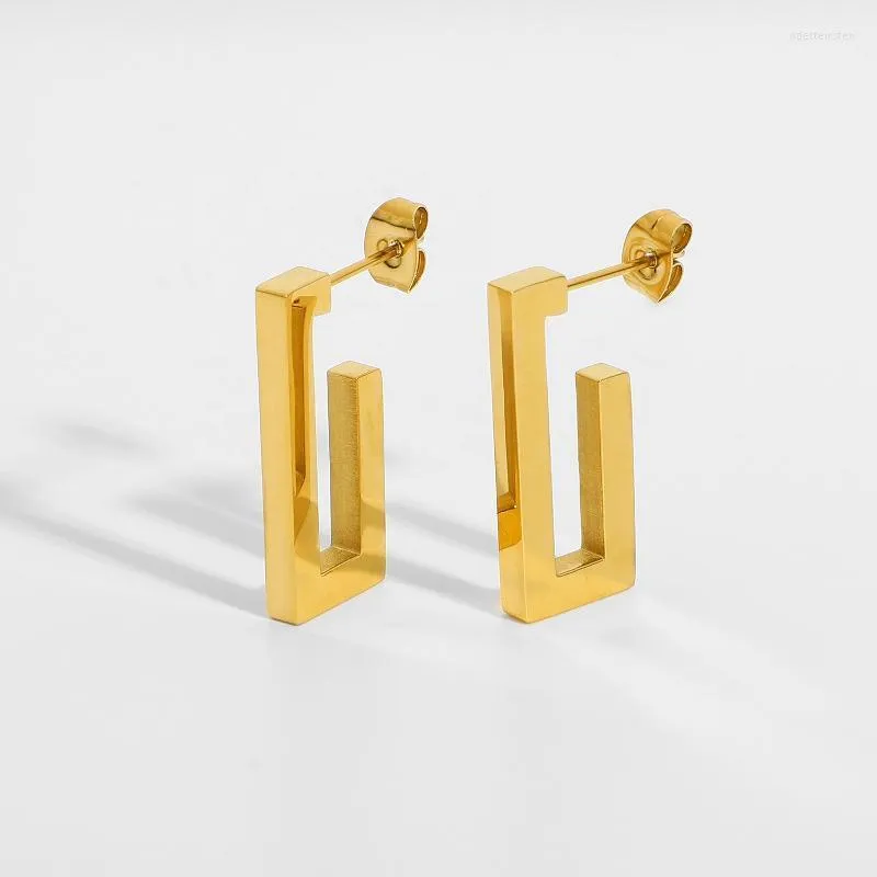Hoop Earrings & Huggie Minimalist 18K Gold Statement 316L Stainless Steel For Women Female Geometric Square Big Stud JewelryHoop Odet22