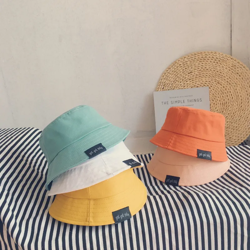 Beanieskull Caps Summer Kids Girls Candy Color Cotton Bucket Hat Hatt Solid Plain Baby Boys Sun Caps Barnhuven 230325