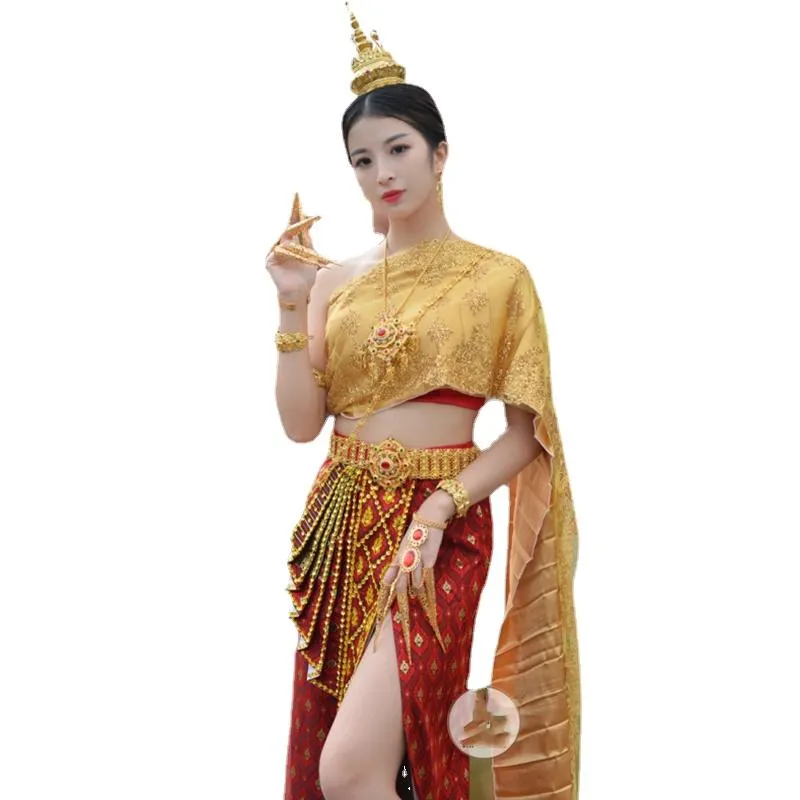 Roupas étnicas figurinas tailandesas de miçanga de miçangas de miçanga de skaind xale sudeste de estilo de casamento de estilo asiático festival de vestido thailândia coágulo tradicional