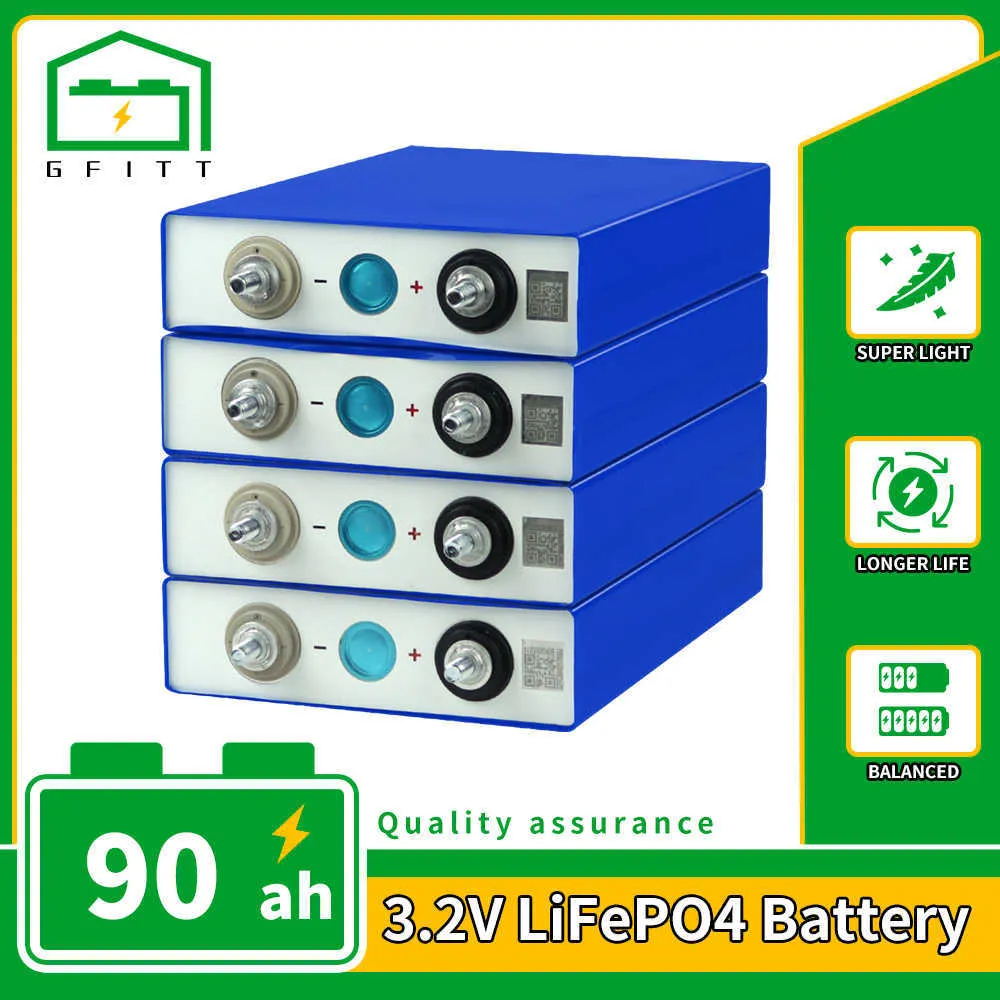 3.2V 90Ah Lifepo4 Cellule de batterie 4/8/16/32PCS Batterie à décharge profonde 12V 24V 48V pour RV Bateau Golf Cart Home Système de stockage solaire