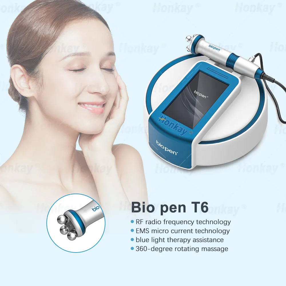 Electric Ems Roller Massage RF Equipment Radio Frequency Micro Current 360 Rotating Rf Skin Therapy Bio Pen T6 For Home Use Skin Wrinkle Removal Face Lift Device