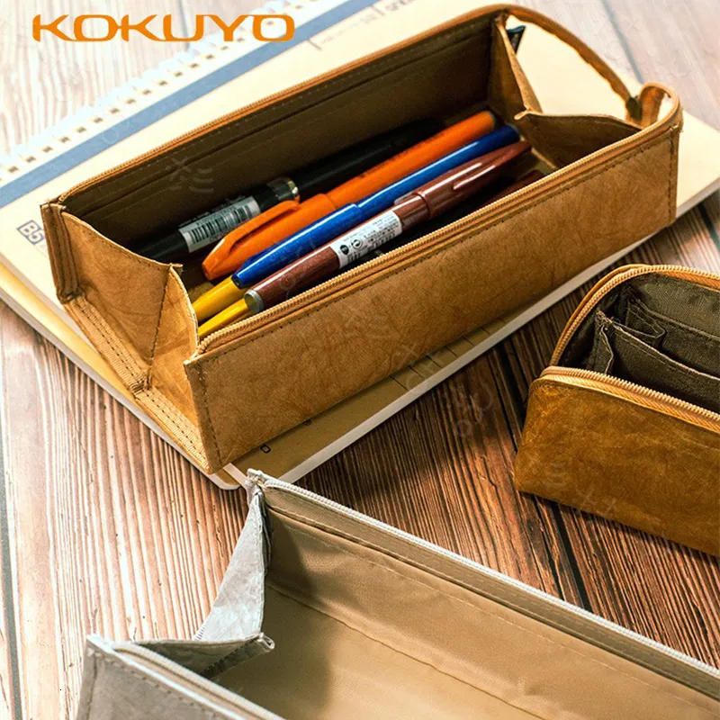 Карандашные сумки Kokuyo Vintage Dupont Paper Pencil Case Высококачественный пакет с большими грузоподъемностью водонепроницаемый и твердый больше отсеков 230327