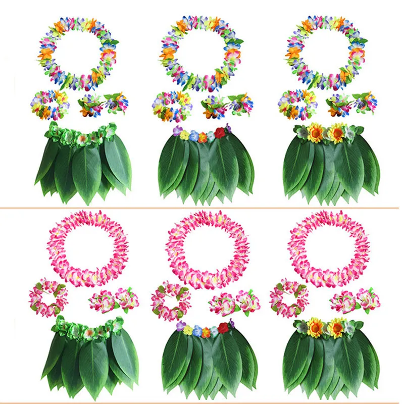 5pcs/set Hawaii Artificial Tropical Leaves Flower Skirt Summer holiday Party Costume wedding birthday garland wreath DIY Decor