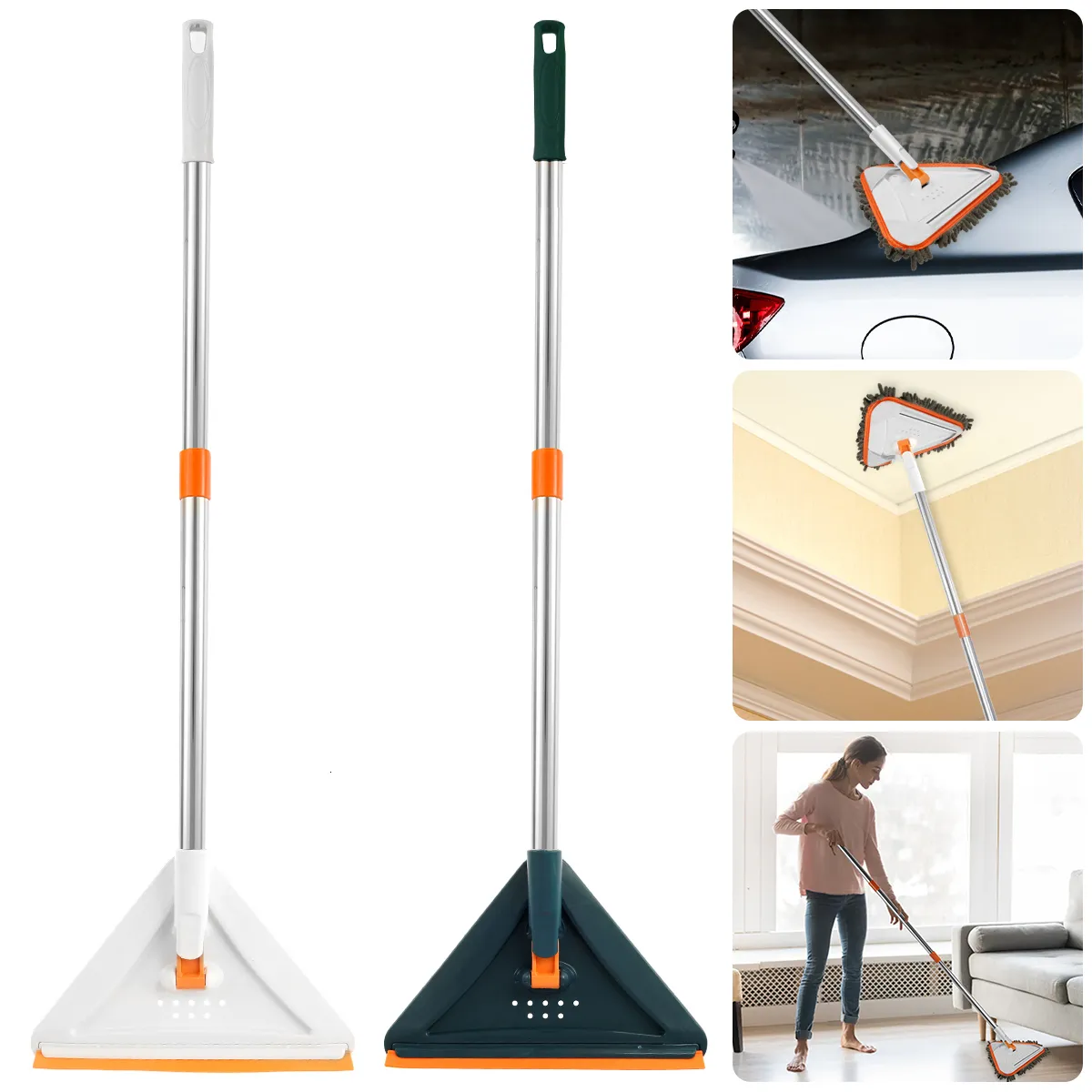 Mops Cleaning Mop 360° Rotatable Adjustable Length Triangular Mop Soft Super Water Absorption Dry and Wet Wall Cleaning Mop for Floor 230327