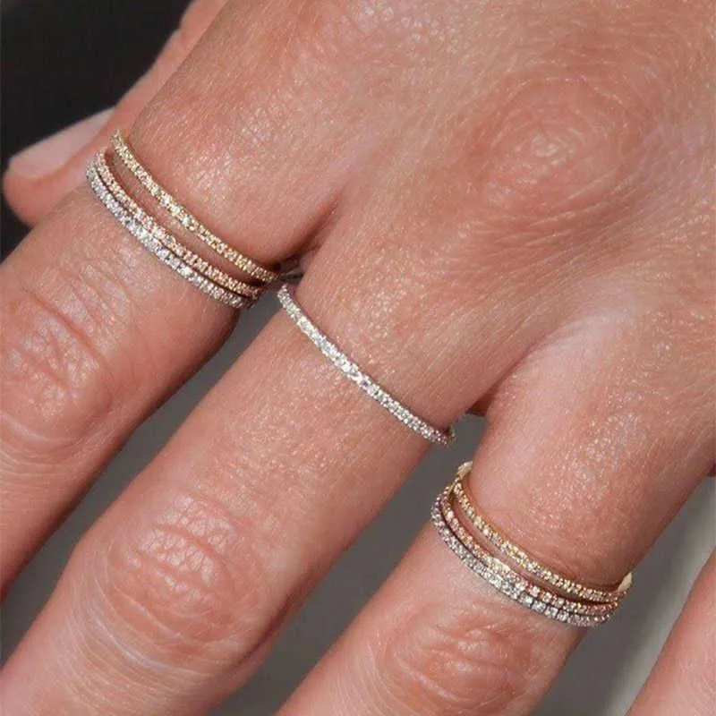 Band Rings Tiny Delicate Micro Pave Zircon Rings For Women Trendy Chic Crystal Daily Dating Women's Stackable Ring Fashion Jewelry R133 Z0327