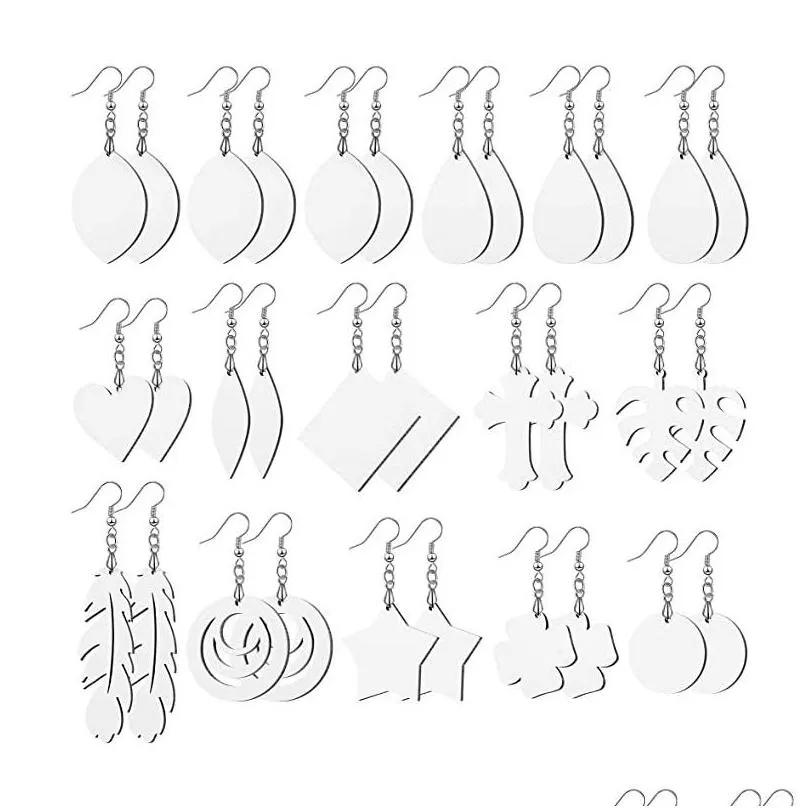 Sublimationsrohlinge Ohrring Blank Wärmeübertragung Draht Haken Ohrringe Holz MDF Anhänger mit Sier Jump DHS9C