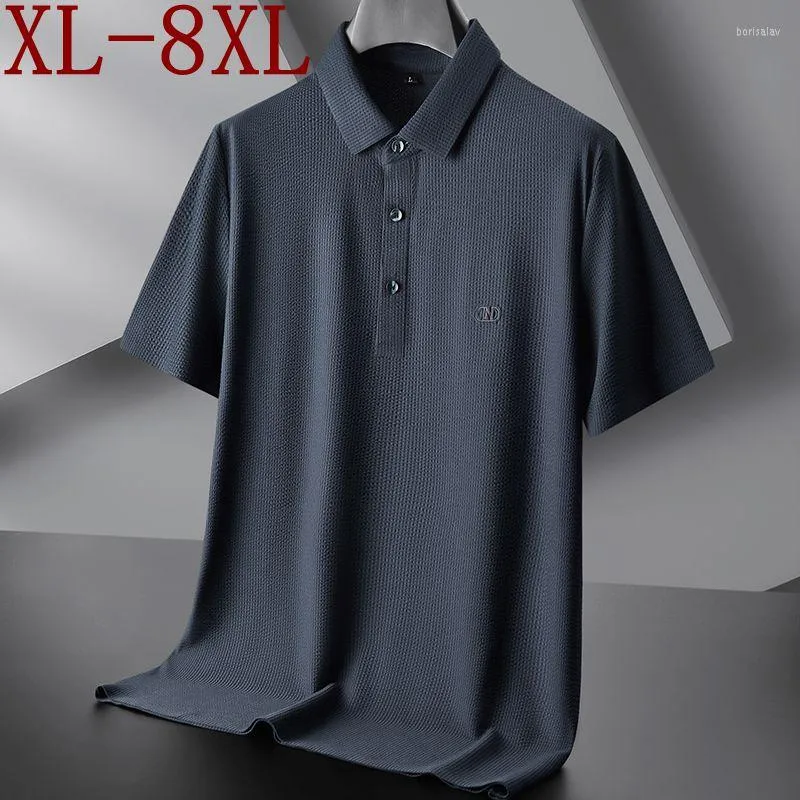 Erkekler Polos 8xl 7xl 6xl İş Tee Sesli Homme 2023 Yaz Yüksek Son Buz İpek Nefes Alabası Polo Erkekler Kısa Kollu Gevşek Gömlek