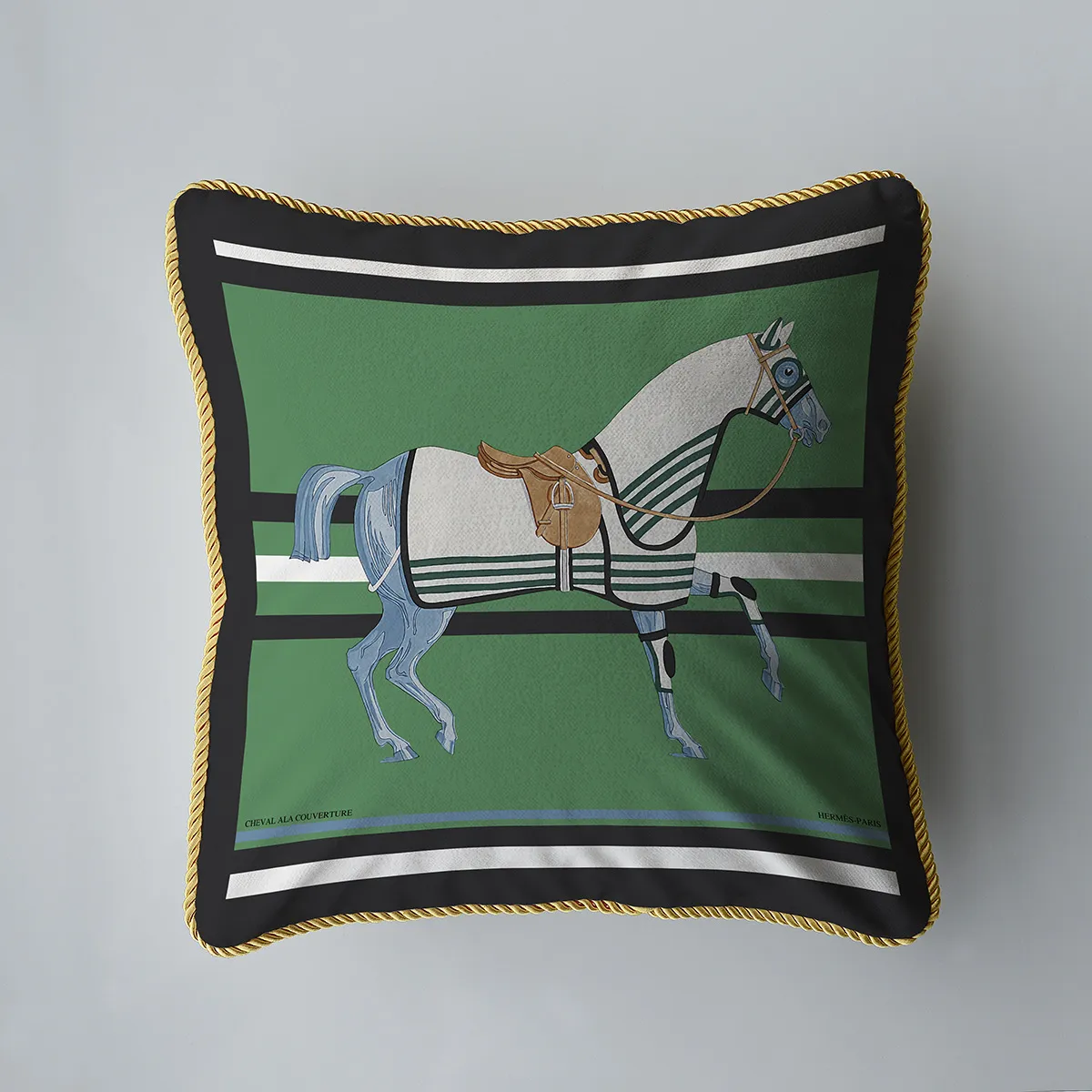 Housse de coussin de luxe européen 45 * 45cm avec gland super doux velours impression recto verso signe de chariot cheval designer canapé housses de coussin taie d'oreiller 20230708