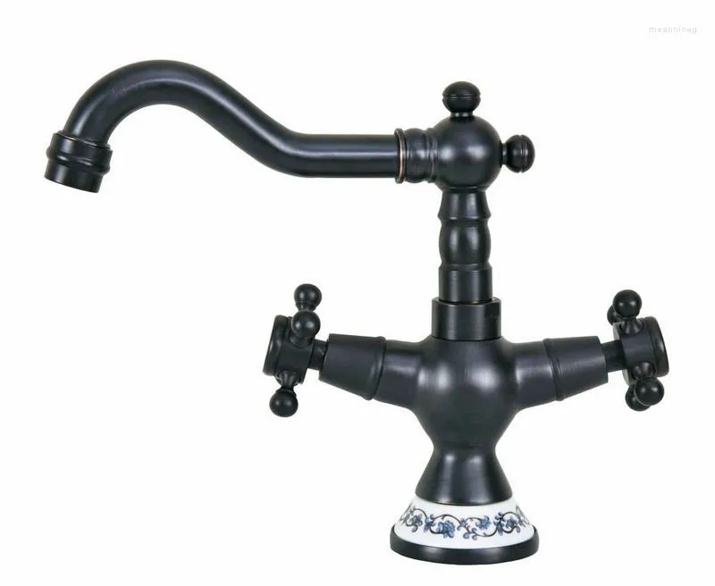 Robinets De Cuisine Noir Bronze Huilé Base En Céramique Wet Bar Salle De Bains Navire Évier Robinet Monotrou Bec Pivotant Mitigeur Anf645