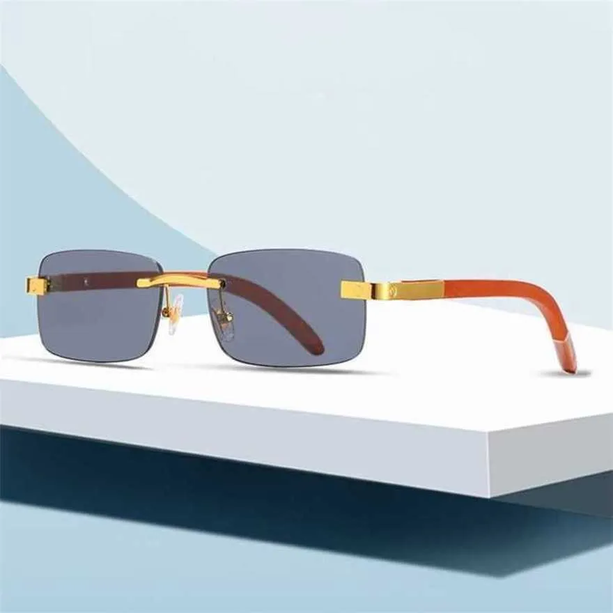 Lunettes de soleil de couple de plage pour hommes et femmes de créateurs 20% de rabais style jambe en bois de printemps tendance polyvalent carré sans cadre Street Photo